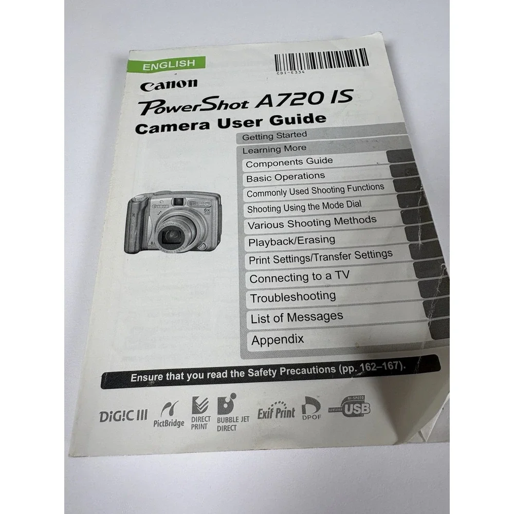Canon PowerShot A720 IS Camera User Guide Manual OEM English CDI-E334